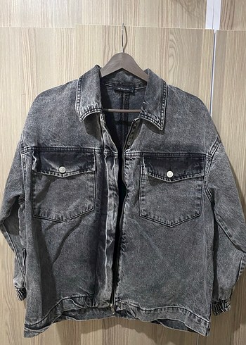 Gri Düğmeli Kadın Denim Ceket