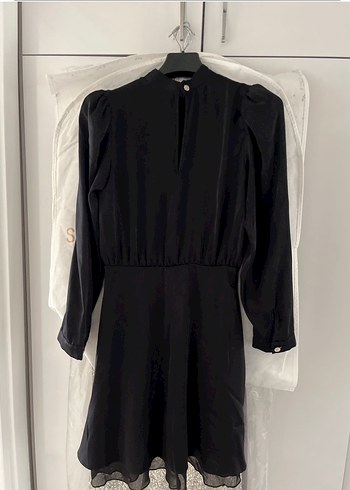 Uzun Kollu Siyah Drapeli Kadın Elbise - Görsel 3