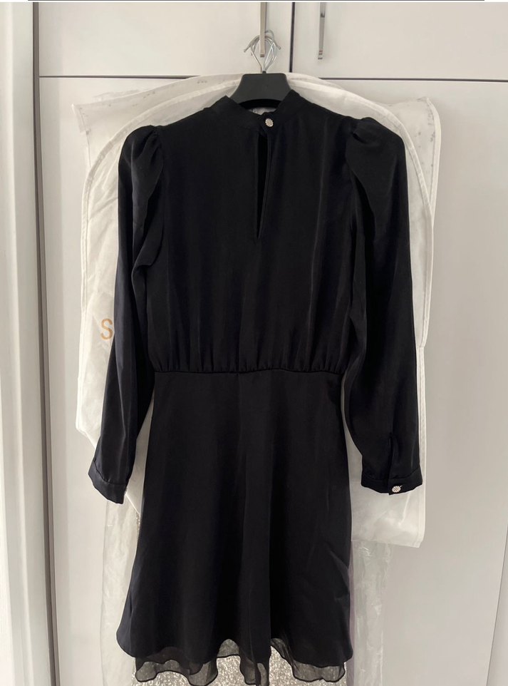 Uzun Kollu Siyah Drapeli Kadın Elbise - Görsel 3