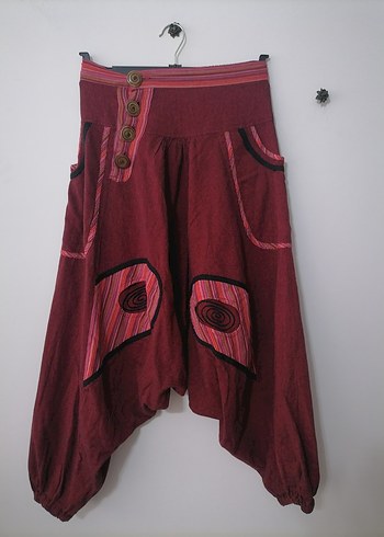 Bordo Bohem Düğmeli Şalvar