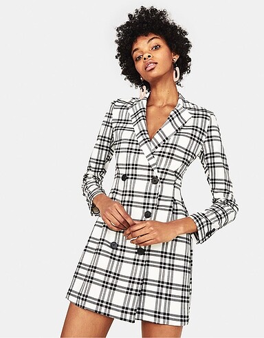 bershka ekoseli blazer elbise