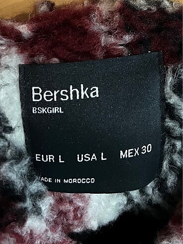 l Beden bershka kapüşonlu ekose desenli peluş mont