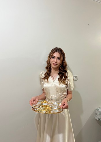 Diğer Beyaz Bohem Midi Saten Nişan Elbisesi
