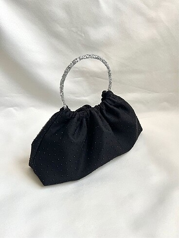 Siyah gümüş taş abiye çanta