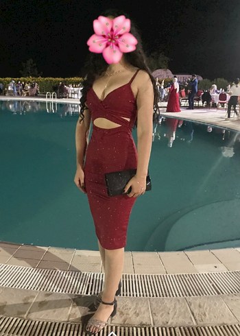 Diğer Kırmızı Parlak Midi Elbise