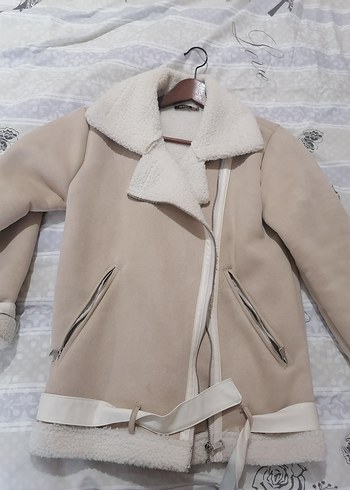 Bej Kadın Kışlık Kürklü Ceket M beden bej renk - Görsel 2