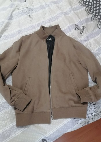 Bej Süet Erkek Ceket, Fermuarlı, Uzun Kollu, zara marka - Görsel 2