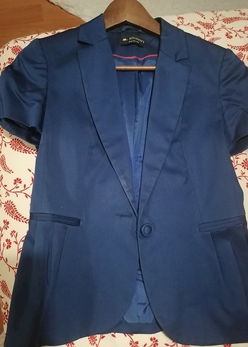 Düğmeli Kısa Kollu Lacivert Kadın Blazer - Görsel 2