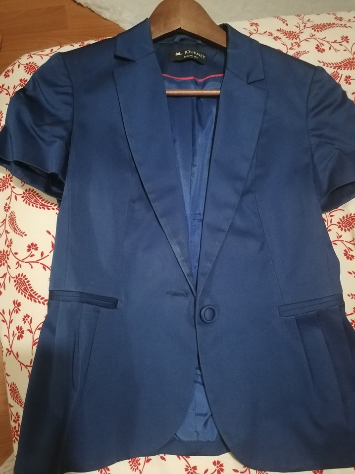 Düğmeli Kısa Kollu Lacivert Kadın Blazer - Görsel 2