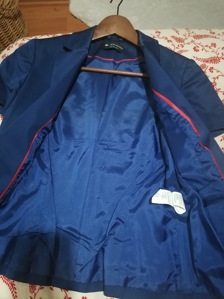 Düğmeli Kısa Kollu Lacivert Kadın Blazer - Görsel 3