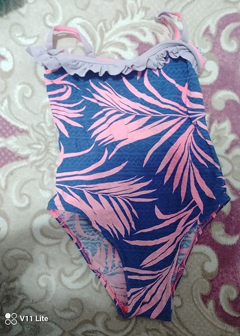 Pembe Yaprak Desenli Fırfırlı Kadın Mayo - Görsel 3