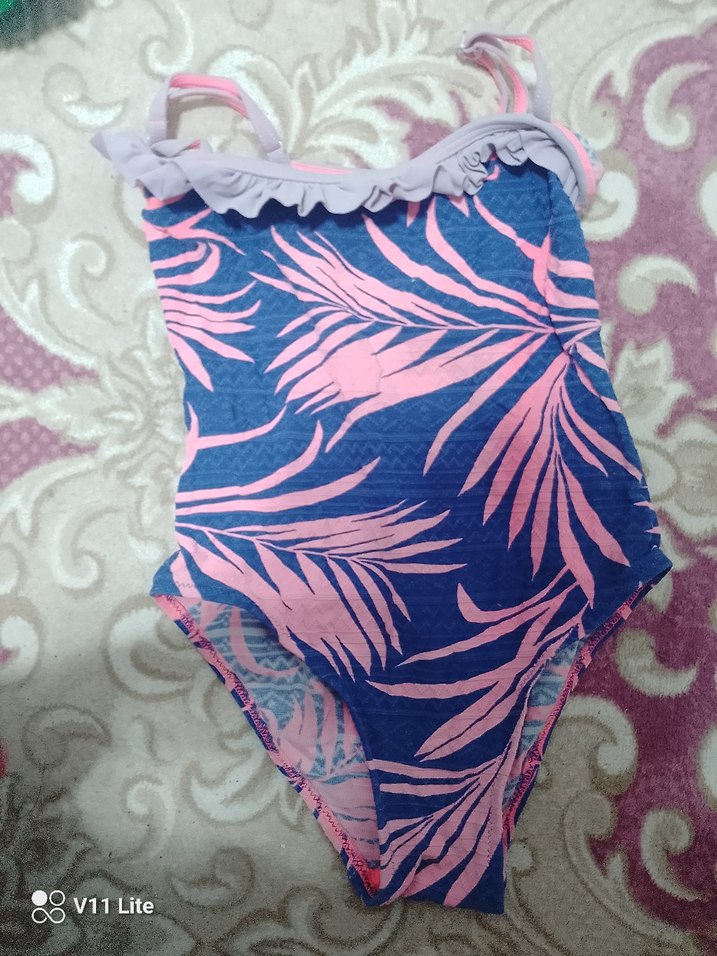 Pembe Yaprak Desenli Fırfırlı Kadın Mayo - Görsel 3