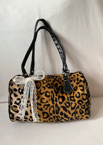vintage y2k leopar çanta