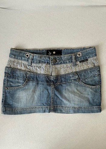 Victoria Beckham vintage Taşlı Mavi Denim Mini Etek