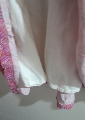 Pembe Bağlama Desenli Keten bayan elbise - Görsel 4