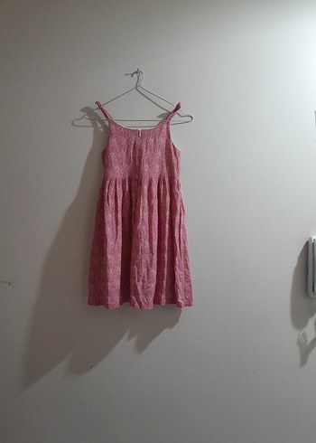 Pembe Bağlama Desenli Keten bayan elbise - Görsel 3