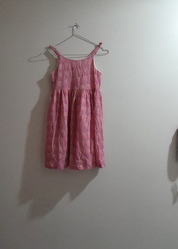 Pembe Bağlama Desenli Keten bayan elbise - Görsel 2