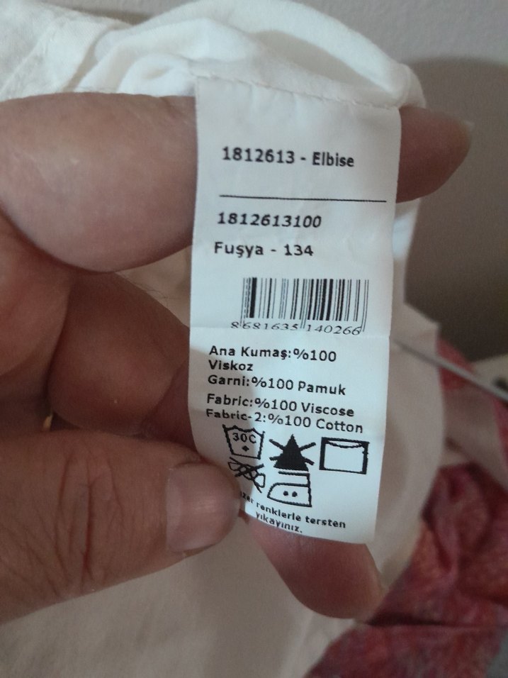 Pembe Bağlama Desenli Keten bayan elbise - Görsel 5