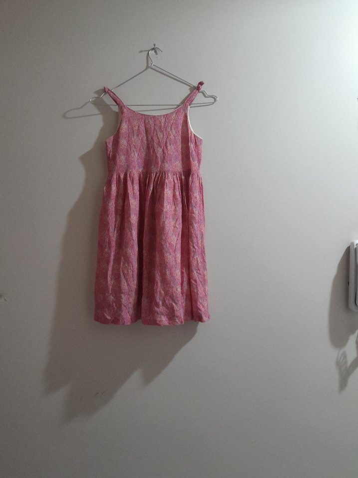 Pembe Bağlama Desenli Keten bayan elbise - Görsel 2