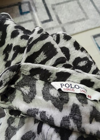 Leopar Desenli Gri Kadın Uzun Kollu Gömlek - Görsel 5