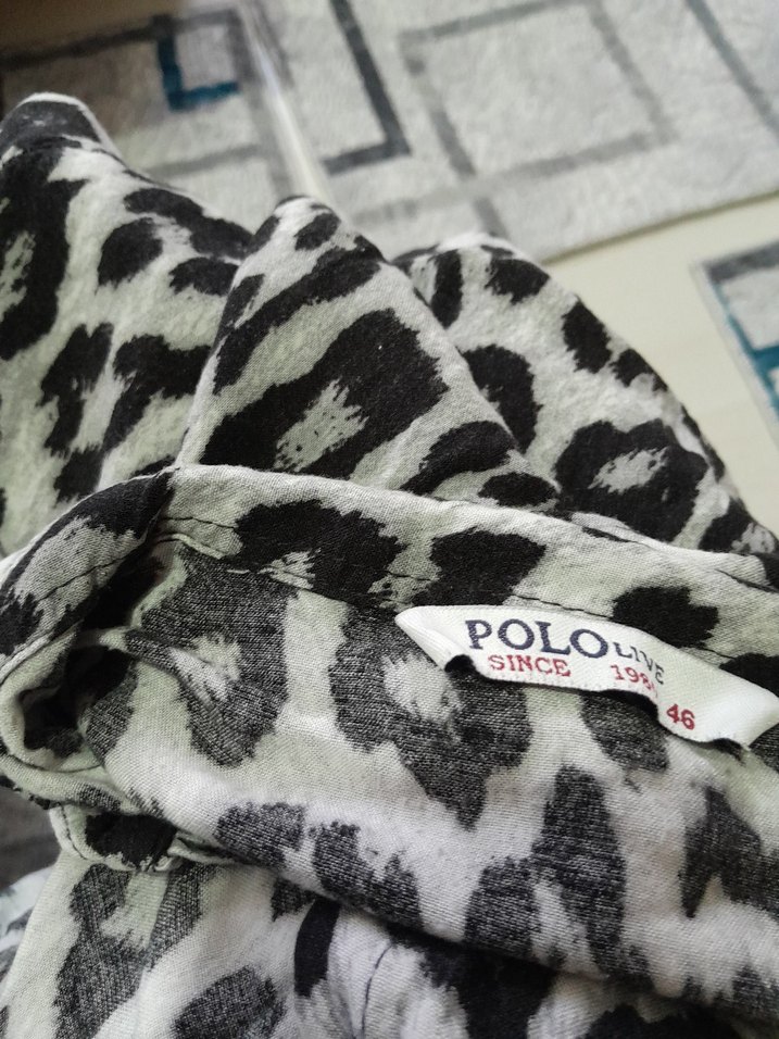 Leopar Desenli Gri Kadın Uzun Kollu Gömlek - Görsel 5