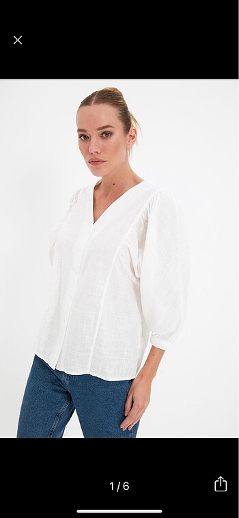 Trendyol beyaz yarasa kol dokuma gömlek - Görsel 3