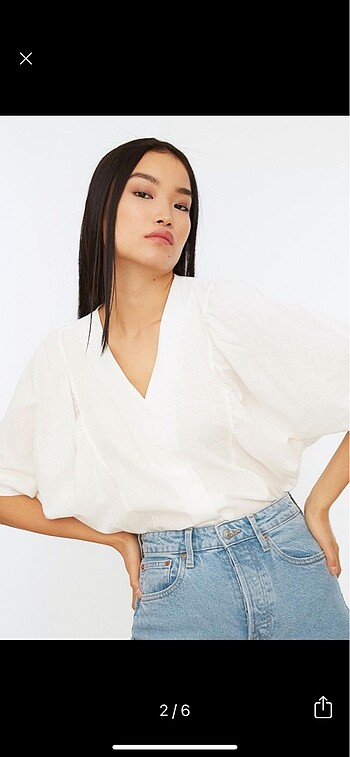 Trendyol beyaz yarasa kol dokuma gömlek - Görsel 2