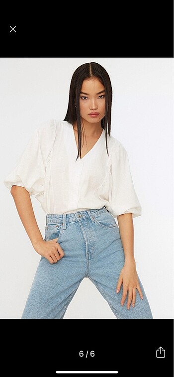 Trendyol beyaz yarasa kol dokuma gömlek - Görsel 4