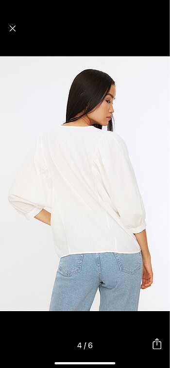 Trendyol beyaz yarasa kol dokuma gömlek - Görsel 6