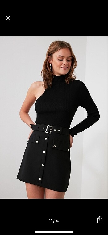 Siyah cep detaylı düğmeli etek - Görsel 2