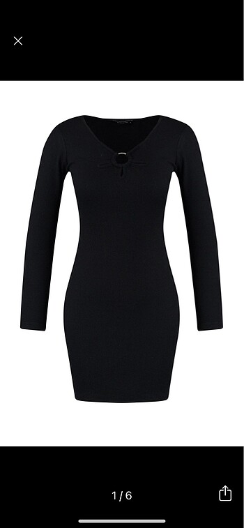 Trendyol siyah cut out detayli örme elbise - Görsel 6