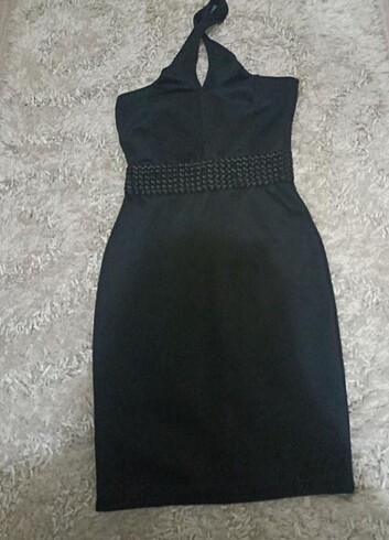 Siyah dalgıç kumaş şık elbise