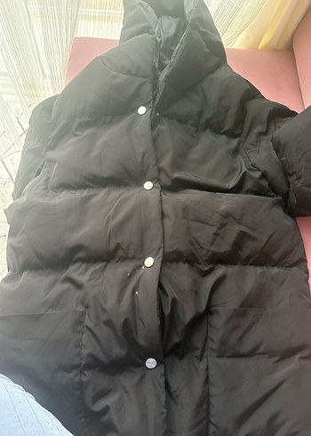 Düğmeli Siyah Kadın Midi Kışlık Mont - Görsel 2