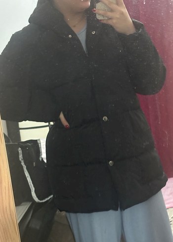 Düğmeli Siyah Kadın Midi Kışlık Mont - Görsel 5
