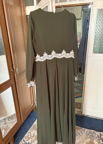 Nakış Detaylı Uzun Kollu Haki Elbise - Görsel 5