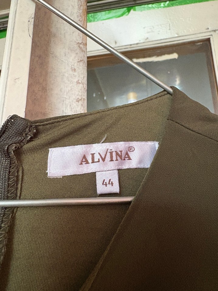 Nakış Detaylı Uzun Kollu Haki Elbise - Görsel 2