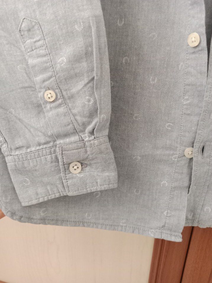 Gri Erkek  Çocuk Keten Gömlek, Düğmeli, Uzun Kollu - Görsel 3