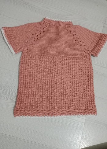 Kızlar için pembe kısa kollu örgü hırka - Görsel 2