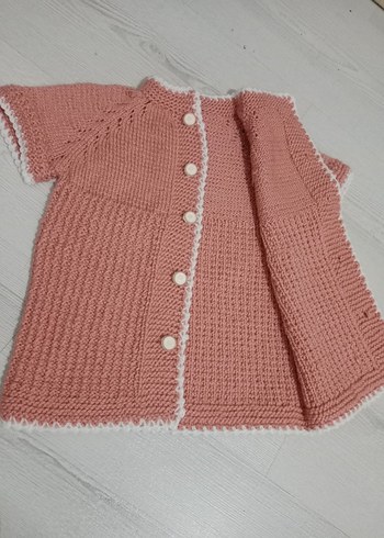 Kızlar için pembe kısa kollu örgü hırka - Görsel 5