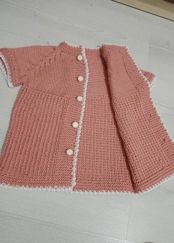 Kızlar için pembe kısa kollu örgü hırka - Görsel 4