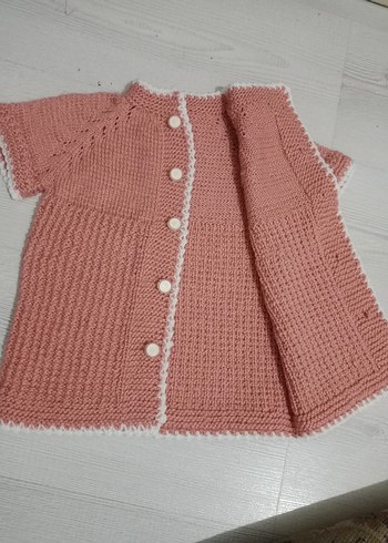 Kızlar için pembe kısa kollu örgü hırka - Görsel 3