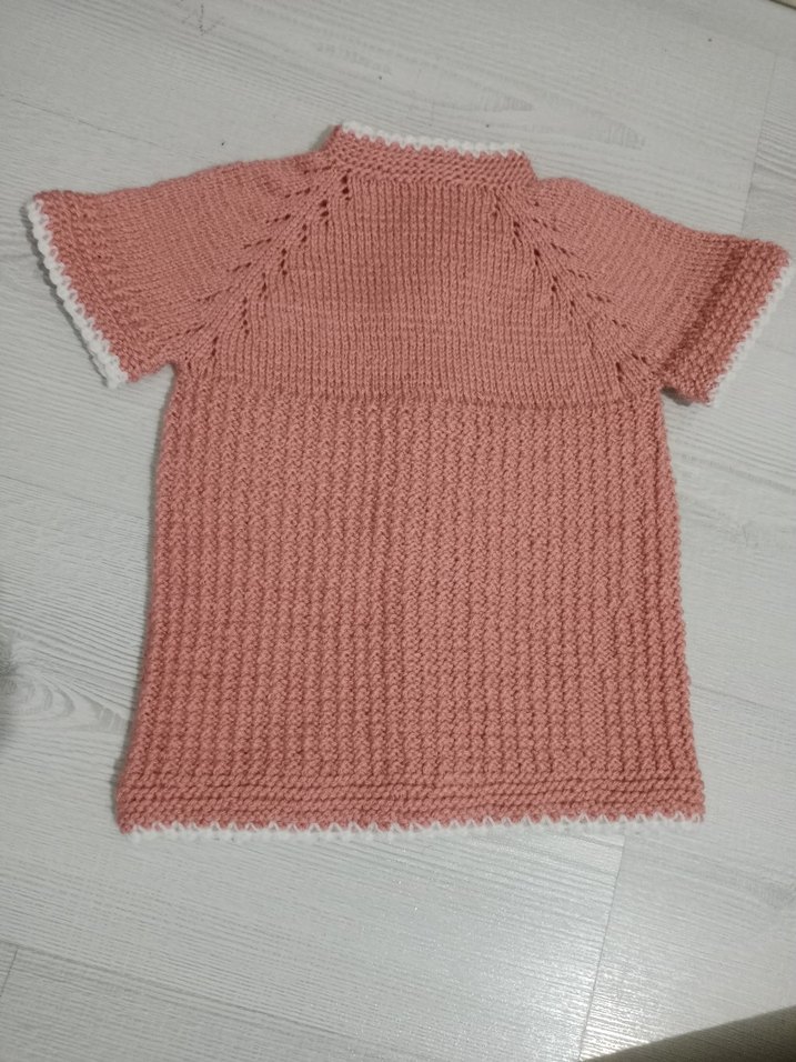 Kızlar için pembe kısa kollu örgü hırka - Görsel 2