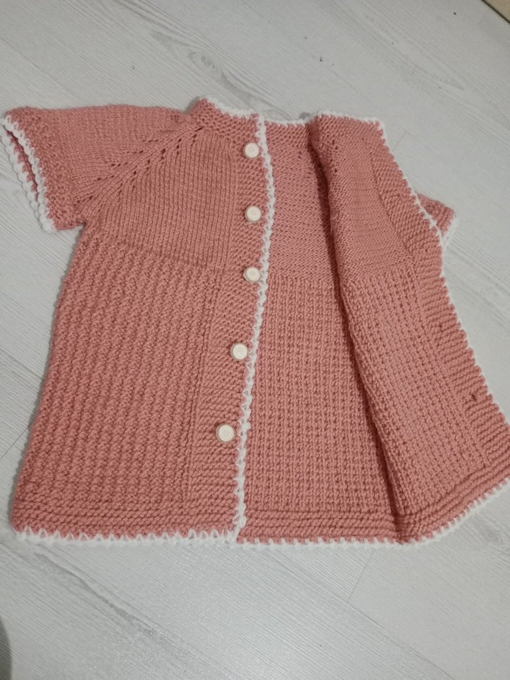Kızlar için pembe kısa kollu örgü hırka - Görsel 5