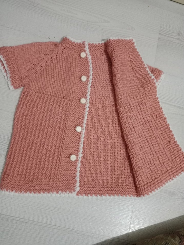 Kızlar için pembe kısa kollu örgü hırka - Görsel 3
