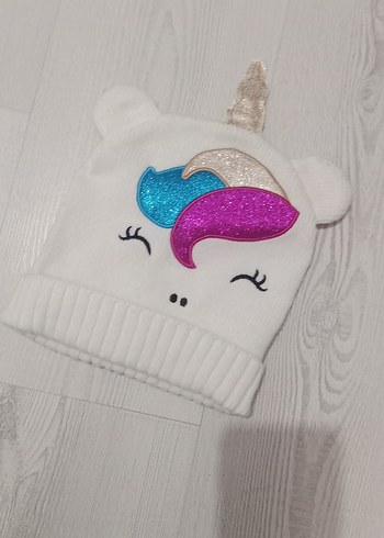 Renkli Nakışlı Beyaz Çocuk Unicorn Bere