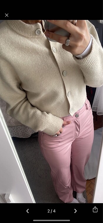 Pull and Bear Pull Bear Pembe Deri Pantolon