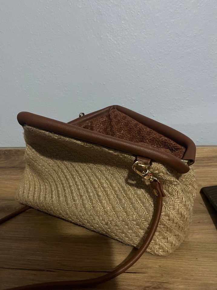 Örgü Detaylı Kahverengi Kadın Portföy Çanta - Görsel 2