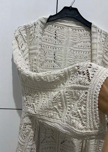 Uzun Kollu Beyaz Bohem Örgü Hırka - Görsel 3