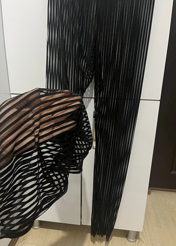 Kadın Siyah Zebra Desenli Pilili pantolon