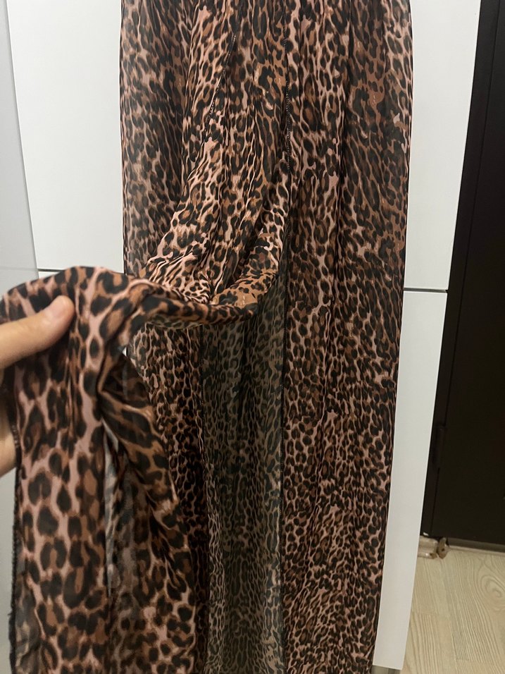 Kahverengi Leopar Desenli Uzun İkili Takım - Görsel 4